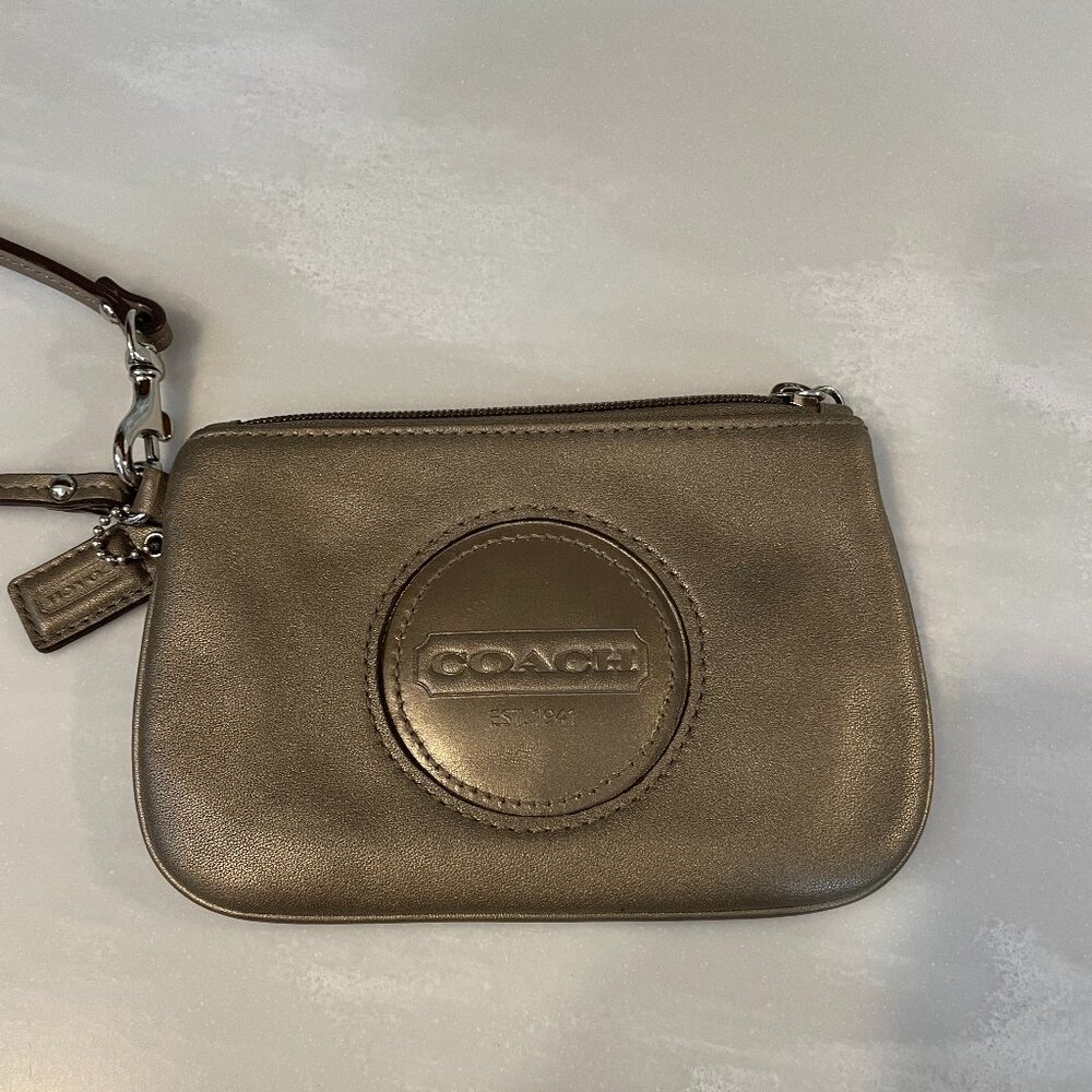 Coach Wristlet Bronze with Lavender Satin interior